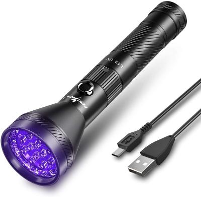 China Peetpen L13UV 395 USB Rechargeable Black Lightweight Waterproof Torch Flashlights UV Blacklight Emergency for sale