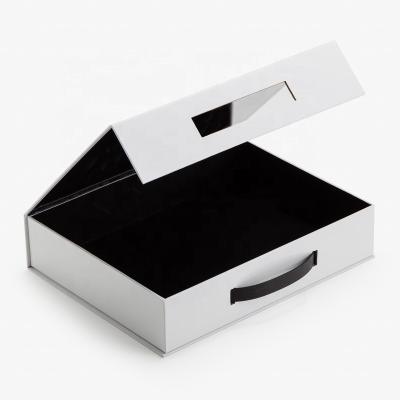 China Handmade Rigid Cardboard Gift Boxes With Handle And Magnetic Lid Gift Packaging Flat Packing Folding Box For Clothes Shoe And Handbags for sale