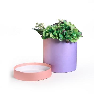 China Handmade Custom Cylinder Logo Luxury Pink Rose Packaging Paper Rigid Cardboard With Round Hat Tube Gift Flower Box for sale