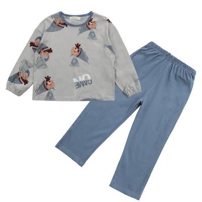 China Hot Sale Breathable 100% Cotton Soft Combed Hand Smell Fabric Kids Pajamas Boys Sleepwear Set With Soft Animal Print Spring And Autumn for sale