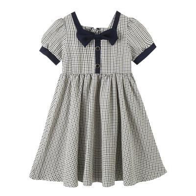 China Washable Hot Sale Fashion Kid Party Dresses Dresses Square Collar Plaid Dress For Girls for sale