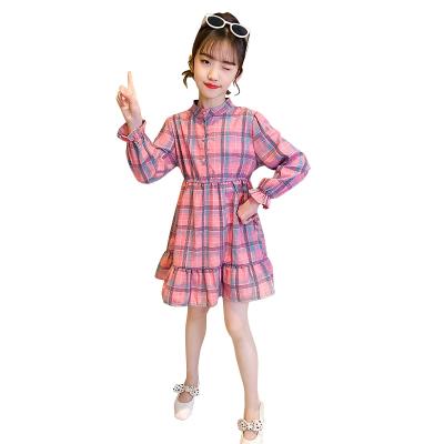 China Direct Selling Breathable Temperament Factory Sleeve Cotton Stand Collar Graceful Plaid Dress Long for sale