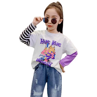 China Chic Fashionable Cartoon Black White Letter T Shirts Long Sleeve Breathable Quilting Sleeve For Kid for sale