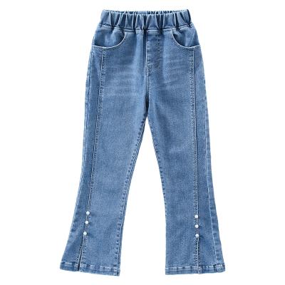 China Color Fade Proof New Model Fashion Side Split Bead Wide Leg Pants Kids Jeans Pants For Girl Wide Leg Pants With High Stability for sale