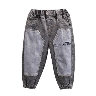 China Gray Color Retro Blue Stitched Design Breathable Elastic Low Price Denim Pants For Boy Kid for sale