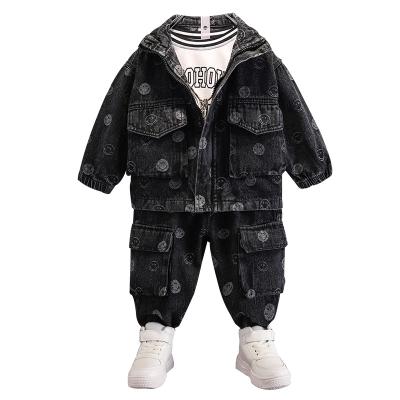 China Fashionable Comfortable Smile Face Denim Breathble Suit Kids Long Sleeve Jeans Suit Kids Tracksuit With High Quality for sale