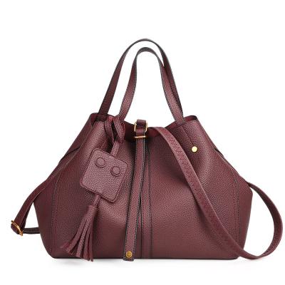 China New Lichi PU Daily Use Shoulder Bag Classic Fashion Bucket Bag for sale