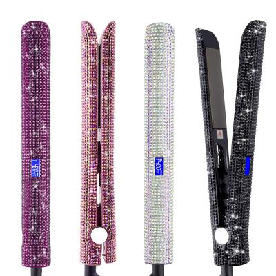 China Best Professional High Temperature Flat Hair Straightener Professional High Temperature Flat Iron Hair Straightener Brush Safety Ceramic Diamond Bling Hair Straightening Brush for sale