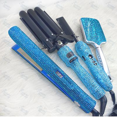 China Salon/Home Wholesale Private Label Bling Crystal Diamond Electric Hair Straightening Hot Comb Brush Hair Straightener Online for sale