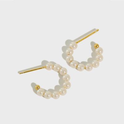 China Nickel Free Lead Free Jewelry S925 Sterling Silver Shell Pearl Beads cc Circle Stud Hoop Earring nc for women girl wholesale for sale