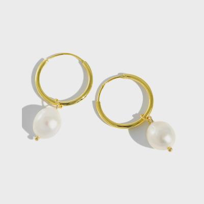 China S925 Pearl Drop Earring Jewelry 18K Sterling Silver Nickel Free Lead Free Real Gold Plated Baroque Circle Pearl Earrings For Women Jewelry for sale