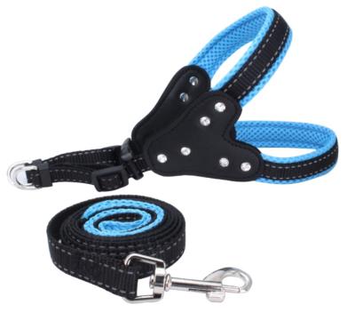 China Fancy DETACHED Reflective Dog Harness Nylon Mesh Dog Collar Leash Harness Set for sale