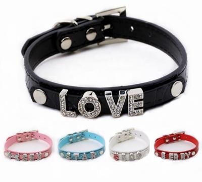 China Factory Hot Sale Personalized Multi Color PU Rhinestone Letters Name Dog Chain Dog Collar DIY Pet Collar for sale