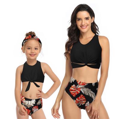 China Plus Size Girls Kids Matching Swimsuit Two Piece Bikini Set Cross Back Floral Print Swimwear Swimsuits Swimwear for sale