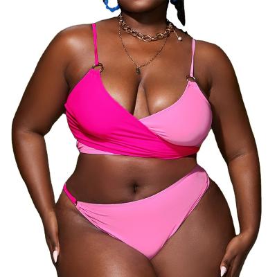 China Plus Size Women Colorblock Ribbed O-ring String Bikini Swimwear Thong Swimwear Two Piece Swimsuit for sale