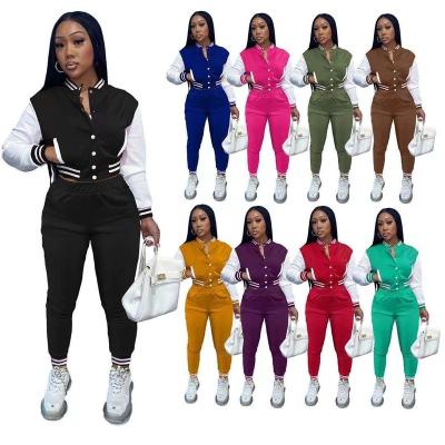 China Comfotable Korean Minimalist Casual Hip Hop Two Piece Outfits For Women Tracksuits Sets Long Sleeve Crop Tops Jackets And Long Panty Sets for sale