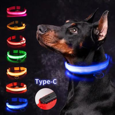 China Colarinho de cão LED impermeável ajustável USB Tipo-C recarregável padrão sólido Flashing Light Up à venda