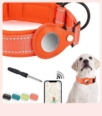 China Orange Blue GPS Air Tag Dog Collar Nylon Cat Collars Adjustable Custom Logo for sale