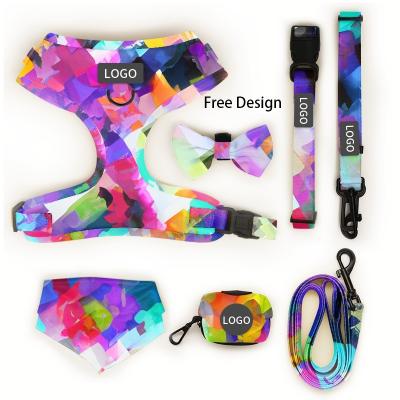 China Neoprene Dog Harness And Leash Set Personalized Designer Custom Pattern No Pull Soft Pet Harness For Small To Medium Dogs for sale