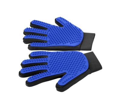 China Silicone Pet Hair Remover Glove Blue Cat Brushing Glove For Small Animals for sale