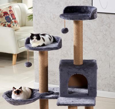 China Wood Cat House Scratcher Black Cat Scratching Pole Tower Customized for sale