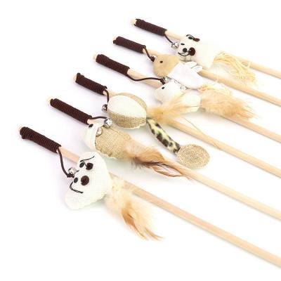 China M Size Cat Teaser Wand Cute Wood Cat Feather Wand OEM ODM Cat Teaser Stick for sale