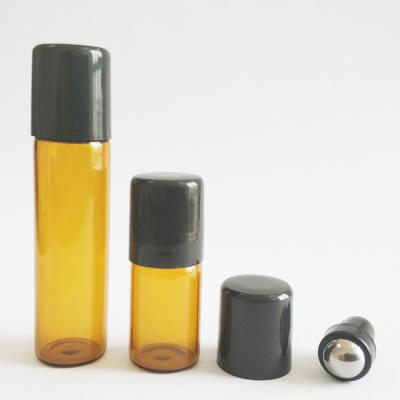 China Mini Personal Care Deodorant Roll On Bottle 1ml 2ml 5ml Amber Glass Roll Ball Bottles With Metal Roller for sale