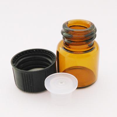 China Personal Care 1/4 Dram Mini Amber Glass Vial Bottles with Reducer and Orifice Cap for Essential Oils for sale