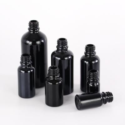 China Wholesale Personal Care Glass Bottle Black Dark Purple Bottle With Dropper Container Black Glass Jar 30ml-200ml for sale