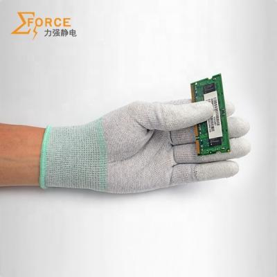 China Gray Color ESD Carbon Fiber Anti-Static Gloves With PU Finger Coated for sale