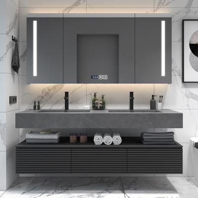 China Modern T Rock Slab Bathroom Cabinet Combination Bathroom Step Down Modern Minimalist Seamless Splicing Ceramic Basin for sale