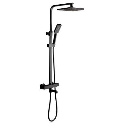 China With Slide Bar Matte Black Multi-Function Shower System Rain Shower Head Faucet Sets With Constant Temperature Control for sale