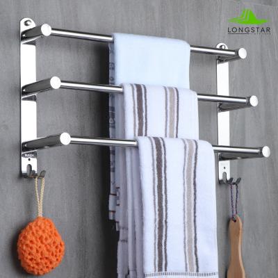 China With Hook Longstar 304 Stainless Steel Retractable Towel Rack 50-90cm Bathroom Without Drilling With Accessories Bath Towel Rack Shelf for sale