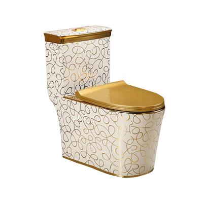 China Double-Flux 2023 Luxury Sanitary European Western Toilet Bowl Wash Down Toilet Bowl Hot-selling Gold Golden Double Toilets For Bathroom for sale