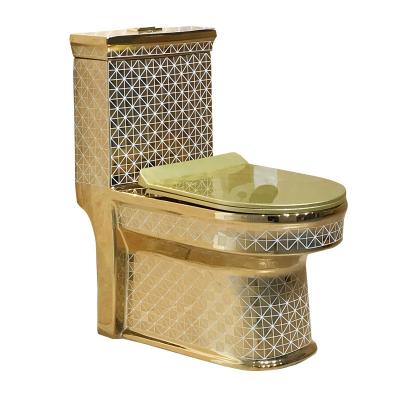 China Double-Flow Longstar Sanitary Gold Toilet Bowl Plated Wc Ware White Gold Color Ceramic Sanitary Toilet For Bathroom for sale