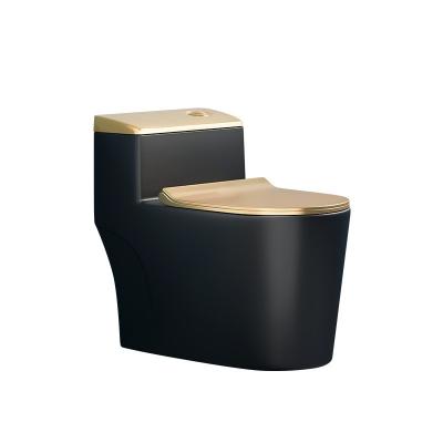 China Wholesale 3/6L Double Flush Longstar Black & Gold Luxury Flush Toilet 300mm/400mm Strap Ordinary Ceramic Super Siphonic Flush Double Siphon Wholesale Toilet for sale