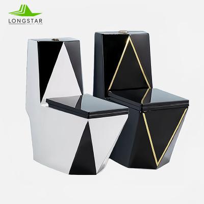 China Double 3/6L Flush Longstar Black And Gold Noble Toilet 305mm/350mm/400mm Wholesale Ceramic One-piece Strap Super Luxury Double Toilet for sale