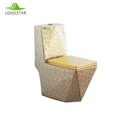 China 3/6L Longstar Double Flush Gold and White Noble Toilet 305mm/350mm/400mm Double Strap Ceramic Super Luxury Wholesale Toilet for sale