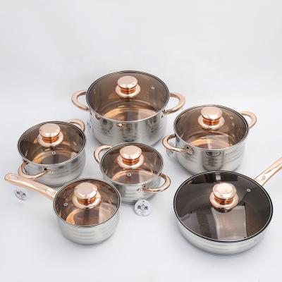 China Sustainable Hotsale Asian 18k gold plated cooking pot set food grade stainless steel cookingware cookware set 12piece with gift box for sale