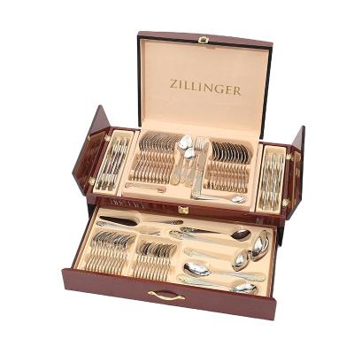 China High Quality Disposable Spoons Set Stainless Steel Flatware Home Stainless Steel Gold Plated Cutlery Set 72pieces With Wooden Box/Gift Box for sale