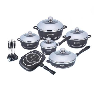 China Viable Hot Selling Wholesale Forged Kitchen Stick Pot 23pcs Black Aluminum Cookware Set Non for sale