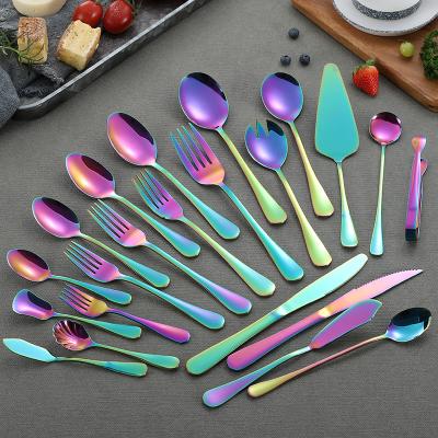 China Viable Titanium Stainless Steel Rainbow Sugar Clips PVD Silverware Spoon Knife Fork Flatware Sets Home Hotel Restaurant Metal for sale