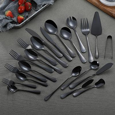 China Sustainable Black Stainless Steel Flatware Salad Spoon Fork Fish Butter Knife Flatware Set for sale