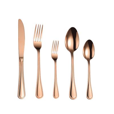 China Rose Gold Stainless Steel Titanium Plated Cutlery Viable Set Knife Spoon Fork Copper Wedding for sale