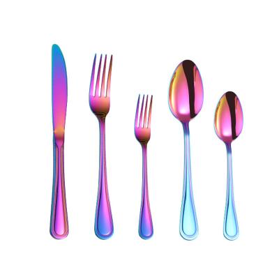 China Home Stainless Steel Rainbow Knife Spoon Fork Flat Tableware Multicolor Colorful Hotel Viable Set for sale