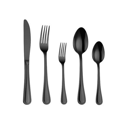 China Luxury Titanium PVD Mirror Finish Shining Black Stainless Steel Flatware Set Wedding for sale