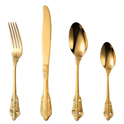 China Royal Viable SS304 Stainless Steel Cutlery Set 4 Pieces Rose Gold Plated Knife Spoon Fork for sale