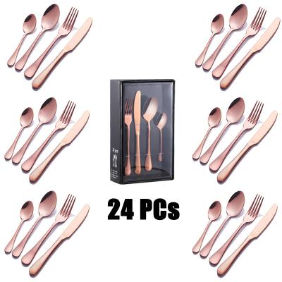 China Sustainable Flatware Dinnerware Set 24Pcs Sets 24 Pieces Stainless Steel Pieces Rose Gold Brass Cutlery for sale