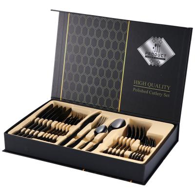 China Sustainable Hot Selling Gift Box Package 24 Pcs Stainless Steel Cutlery Set For Wedding Party for sale