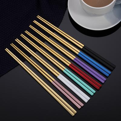 China Sustainable Stainless Steel SS304 Stainless Steel Chopsticks Korean Multicolor Titanium Metal Chinese Style Chops for sale